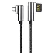2 pcs 3A Reversible Double 90 Degree Angle Type C Braided Fast Charging Data Cable For Phone Tablet BLACK COLOR