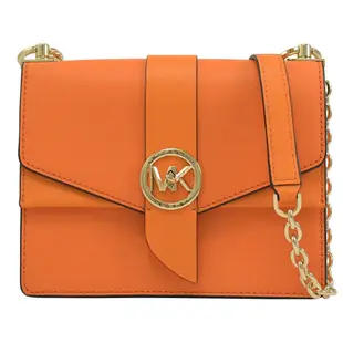 MICHAEL KORS Greenwich 金屬LOGO轉釦翻蓋斜背鍊包(南瓜橘)