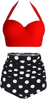 [AMOURRI] Womens Retro Vintage Polka Underwire High Waisted Swimsuit Bathing Suits Bikini