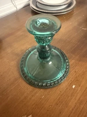 Fenton Turquoise Teal Milk Glass Candle Holder Stick 5"