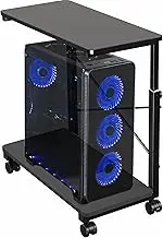 VIVO Mobile Adjustable PC Cart with Storage, Premium CPU Holder, Fits Oversized Gaming PC’s, Printers, and More, Computer Tower Floor Stand with Wheels, Black, CART-PC03P