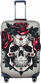 [CADREWY] Red Rose Skull Print Travel Suitcase Cover Luggage Protector with Elastic Anti Scratch for Carry On, Black, Medium