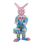 Vintage Wind Up Mr Rabbit Drummer Clockwork Metal Tin Toys Collectible Gift For
