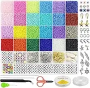 Glass Beads 16800pcs 2mm Glass Seed Beads for Jewelry Making Kit Small Beads Friendship Bracelets Making Kits Tiny Waist Beads Kit with Letter Beads DIY Art Craft Girls Gifts