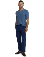 [Oxford] Corbin Cotton Knitted Polo in Blue