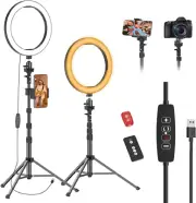 10" Ring Light with 55" Extendable Tripod Stands and Phone Holder, Dimmable LED