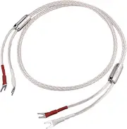 Generic Speaker Cable Loudspeaker Cable with Spade Connectors, Professional, Braided Audiophile Speaker Wire for Amplifier, 2m