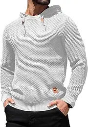 [HYPESTFIT] Men's Form Fitting Knit Pullover Sweater Hoodie Drawstring Hooded Sweatshirt