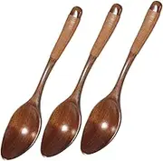 GRIRIW 3Pcs Multipurpose Handheld Wooden Spoons Portable Stirring and Eating Spoons for Rice Soup Honey and Beverages Smooth Edges Stylish Design for Home and Restaurant Use