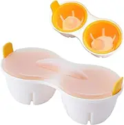 Microwave Egg Boiler, 2-Cavity Nonstick Poached Egg Maker, Heat-Resistant Breakfast Cooker with Lid, Quick and Easy Kitchen Gadget for Perfect Eggs, 8.66x3.43x4.33 Inches