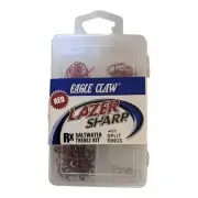 Fishing Hooks Eagle Claw Red Treble Hook Kit W/ Split Rings Free Shipping New E