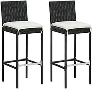 Garden Chair Garden Bar Stools with Cushions 2 pcs Black Poly Rattan Patio Seating