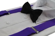 Mens Purple 100Cm Wide Suspenders & Black Bow Tie Set