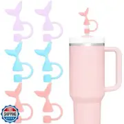 Whaline 6Pcs Mermaid Straw Cover Cap Purple Blue Pink Ocean Theme Reusable Si