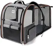 Lekebobor Large Cat Backpack Carrier Expandable for Small Dogs Medium Cats Up to 18 Lbs, Foldable for Travel, Hiking, Grey