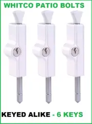 3x WHITE WHITCO PATIO BOLT LOCKABLE 6 x KEYS SLIDING DOOR LOCK W2206316C4