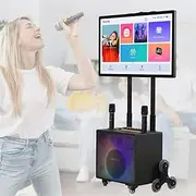 Portable Karaoke Machine for Adults & Kids, Complete Karaoke System Includes Bluetooth Speakers on Wheels, 2 Bluetooth Microphones, Disco Ball, LED Speaker Light, Cell Phone Stand