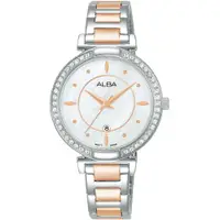 在飛比找ETMall東森購物網優惠-ALBA 雅柏 典雅珍珠貝晶鑽腕錶/銀X玫瑰金/31mm (