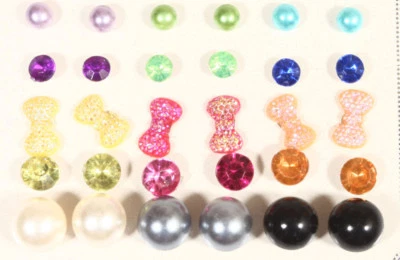 Set 15 pair faux pearl mini bow stud post crystal earrings graduated size