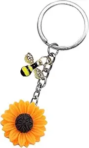 [Generic] Bee Keyrings | Sunflower Key Chain Bee Keychain - Clips Hooks Keyring Friendship Keyring Sunflower Inspirational Keyring for Women Men