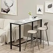 Bar Table Rectangle Sintered Stone: 120cm Long Cold Jadeite Natures Textured Marble Bars Tables Counter Height 105cm Cocktail Table Bar Furniture for Home Kitchen Breakfast Dining,Pub,Coffee Shop