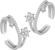 [Aheli] Silver Plated CZ Studded Adjustable Toe Ring Bichiya Fancy Jewellery for Women, Brass, No Gemstone