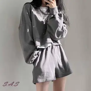 【SAS】韓版慵懶風寬鬆長袖兩件式運動套裝(3色可選 兩件式套裝 運動套裝 長袖褲裝 1993F)