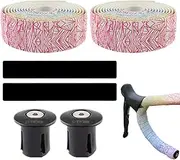 Handlebar Tape - Soft Non-Slip Cycling Grip Wrap With Geometric Pattern, Adhesive For Road, Mountain & Scooter Biking | End Plugs Included, Cushion Support Outdoor Riding, Travel, Long Distance Riding
