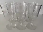 Elegant Vintage Rose-Etched 7” Tall Wine Glasses (Mint Condition) Set Of 6