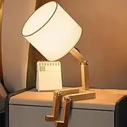 MUMENG - Bedside Lamp with Fabric Shade, E27 Bulb Base, Cute LED Desk Style with Adjustable Stand, Wooden Night Lights for Kids Room, Bedroom, Office,