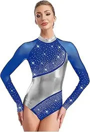 [Yhong] Women's Glittery Rhinestone Gymnastics Leotard Metallic Rhythmic Gymnastics Dancewear