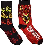[Hyp] Dungeon and Dragons Dragons Dice 2 Pack Crew Socks, Multi, Large