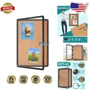 24"x18" Tamper-Proof Lockable Cork Bulletin Board with Black Aluminum Frame