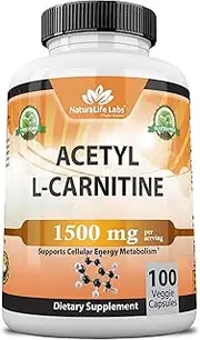 Acetyl L-Carnitine 1,500 mg High Potency Supports Natural Energy Production, Supports Memory/Focus - 100 Veggie Capsules