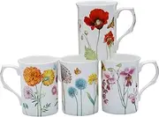 Grace Teaware Bone China Coffee Tea Mugs 9-Ounce, Assorted Set of 4 (Wildflower Garden)