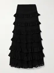 [Zimmermann] Zimmermann - Illuminate Ruffled Knitted Maxi Skirt - Black - 1 1 Black