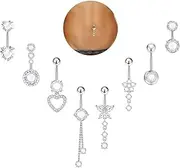 [Kenivira] 8 Pcs Belly Button Bars Surgical Steel Dangly Belly Bars Set Gold Silver Piercing Jewellery for Women