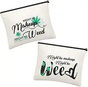 2 Pieces Leaf Makeup Cosmetic Bag Might Be Makeup Bag Funny Marijuana Weed Leaf Cosmetic Bag Weed Cosmetic Bag Multipurpose Makeup Case with Zipper for Women Girls Vacation Travel