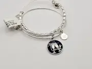 ALEX & ANI 2017 Blue LET'S TOAST Set Dangle Charm Silver Bangle Bracelet New