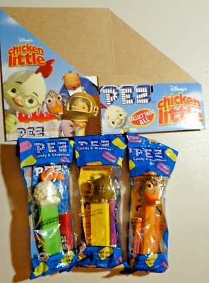 Pez Disney Chicken Little 2006 Set of 3 mint in bags with display box rare!