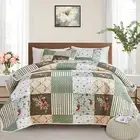 Patchwork Floral Bedspread Set Quilted Doona Coverlet King Size Blanket Bedding