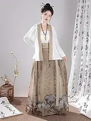 [JIMINISO] 3 Pc Set Female Ming Dynasty Chinese Modern Tops Horse Face Skirt Brown Half Skirts Antique Suit