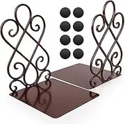 Anwenk Vintage Bookends Book Ends Bronze Heavy Duty Book Holders Long Base Luxury Art Retro Antique Style, w/Felt Pads to Protect Bookshelf Bookcase, Bronze