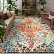 Lahome Boho Rugs for Living Room 8x10,Washable Orange Bedroom Area Rug Soft L...