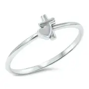 Heart and Cross Ring Sterling Silver 925 Jewelry Selectable Face Height 6 mm
