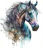 Fabric Panel 14"x14" Watercolor Horse 100% Cotton Quilting Panel Square B9