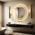Dual Led Strips Circle Bathroom Mirror Waterproof Makeup Vanity Mirror Anti-Fog