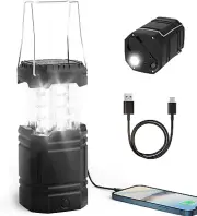 Solar Hand Crank Camping Lantern Flashlight with USB Charging, Rechargeable and