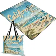 Yoogain Picnic Table Sand Free Lawn Beach Picnic Blanket for Kids Picnic Items California Summer Beach Scene 60x80in