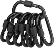 Locking Carabiner Clip, Black D Ring Spring Snap Key Chain Hook 3"